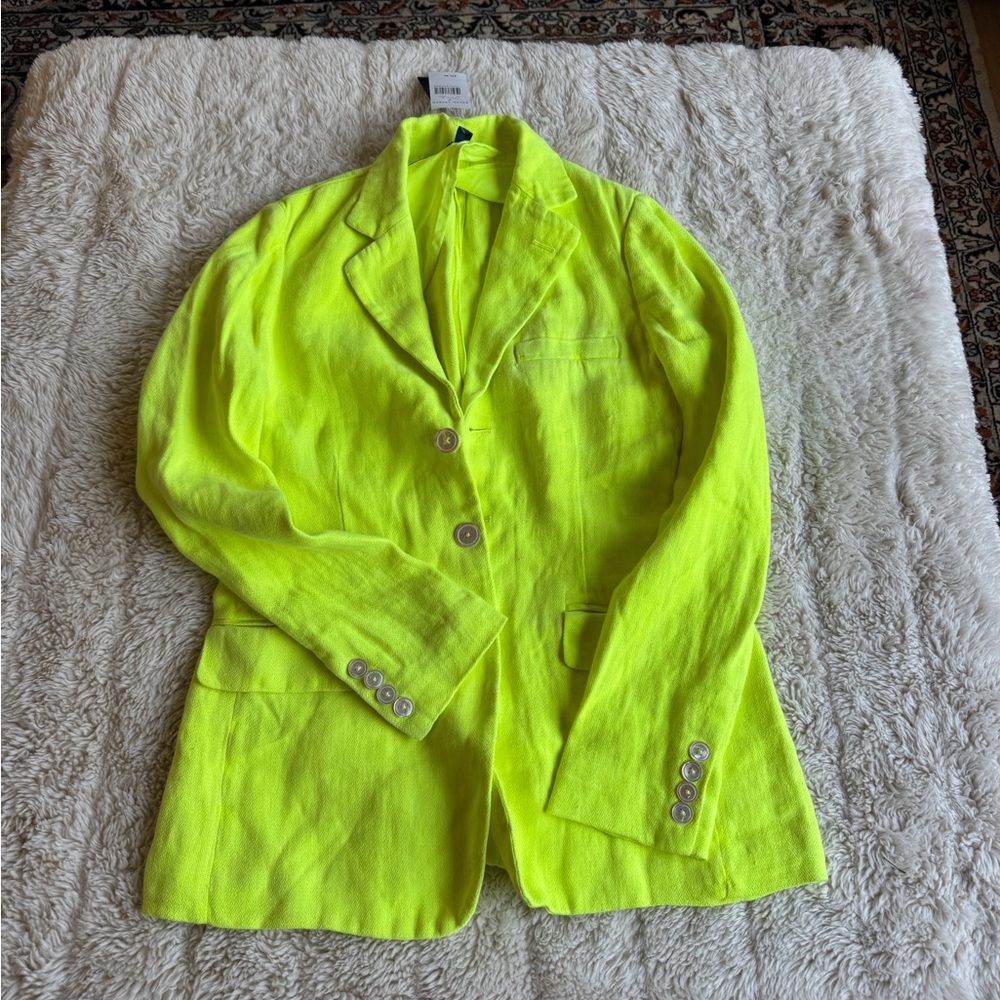 Polo Ralph Lauren Neon Green Yellow Linen Blazer Jacket 4 NWT